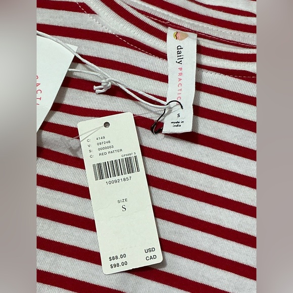 ANTHROPOLOGIE Daily Practice Cotton Long Sleeve Tee S 24” p2p Red/White $88 NWT - Picture 5 of 15